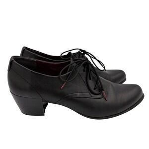 Tamaris Ocimum 305 Black Leather Lace Up Oxford Block Heel Booties Women 9 EU 40